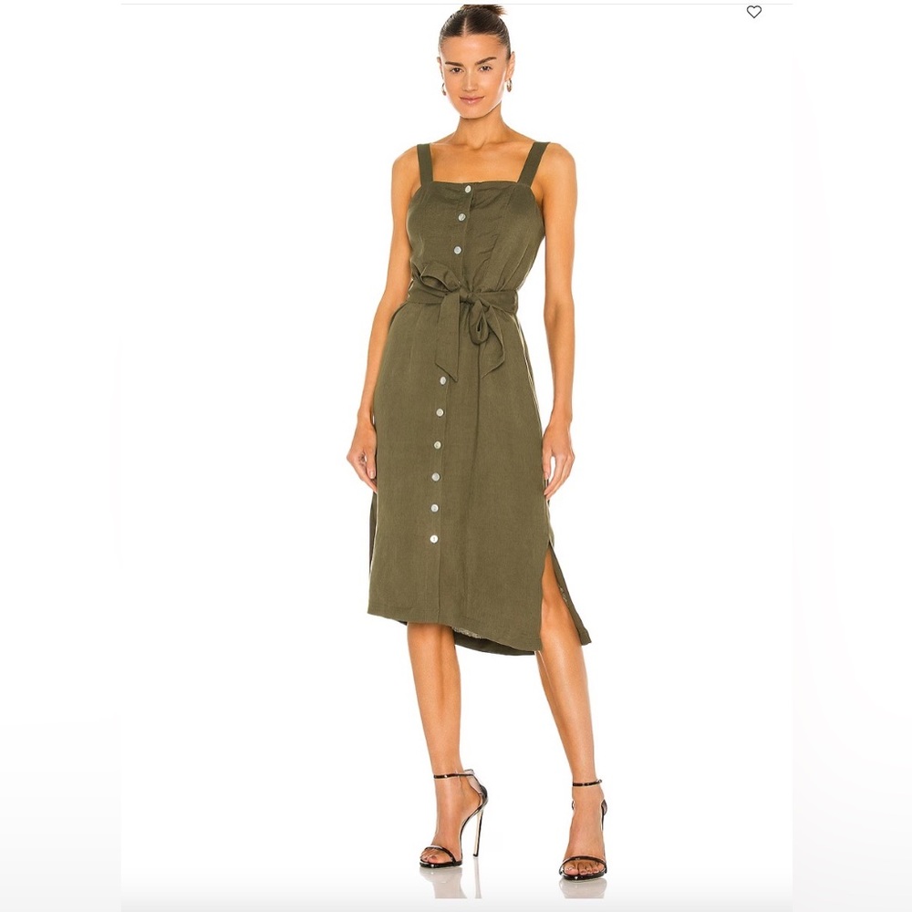NWT Rails Clement Linen Blend Button Front Belted Midi Dress Olive Size